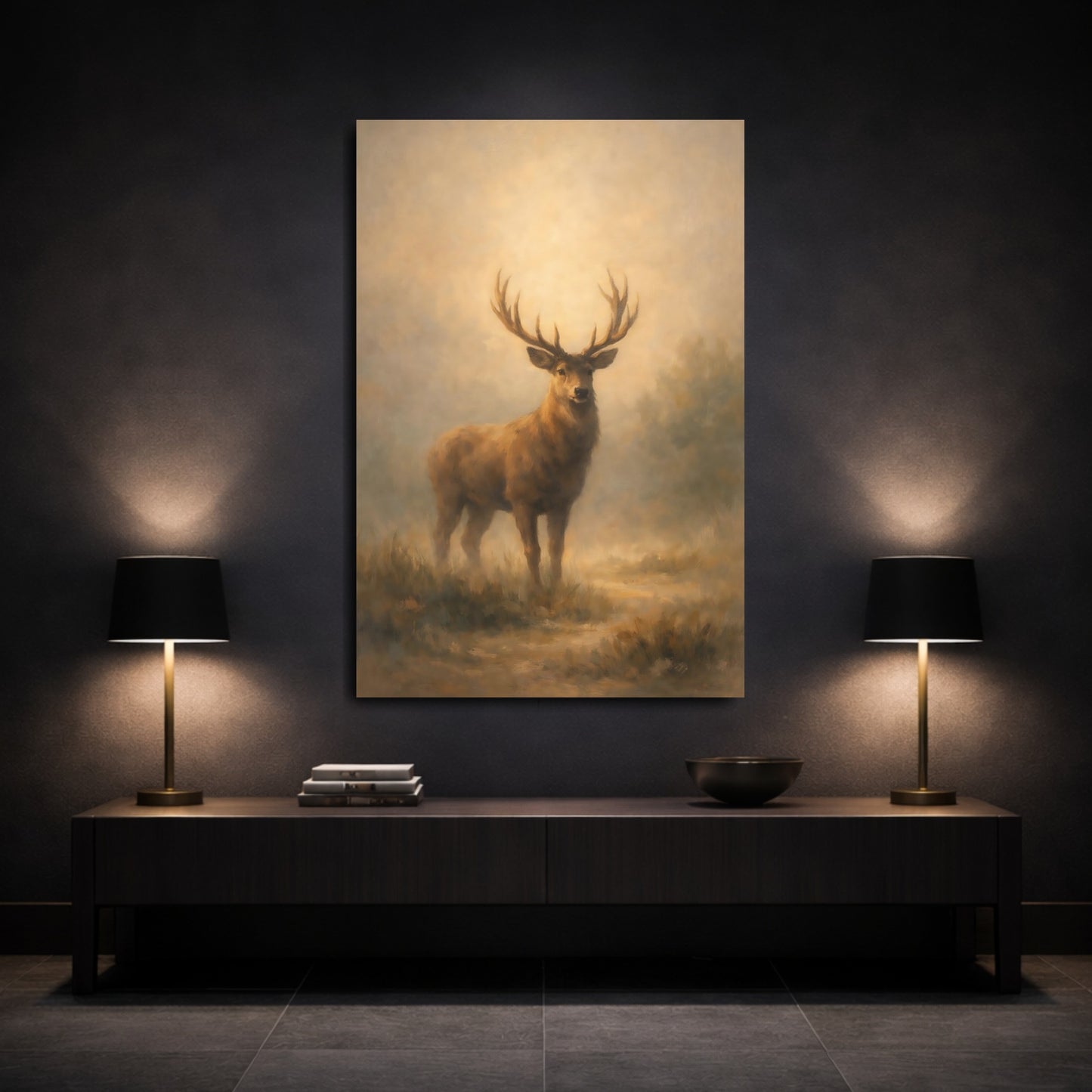 Mockup 2. Animals Stag Brown Stag shown as stretched canvas wall art