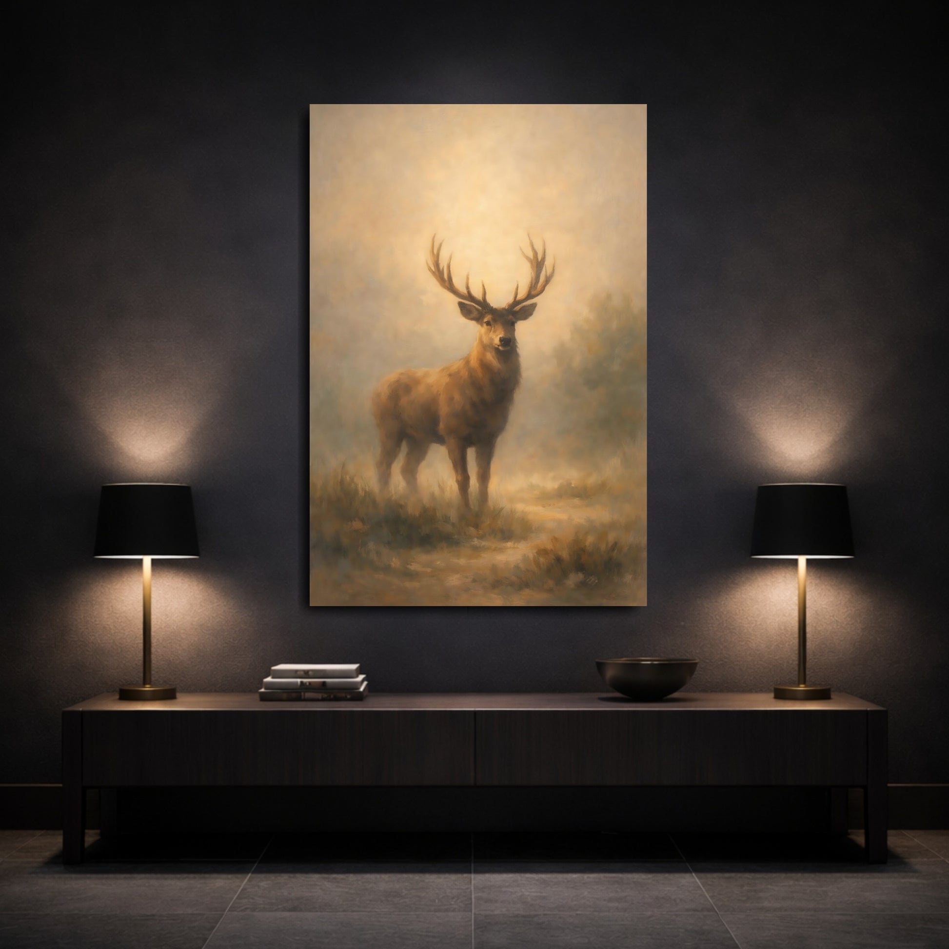 Mockup 2. Animals Stag Brown Stag shown as stretched canvas wall art