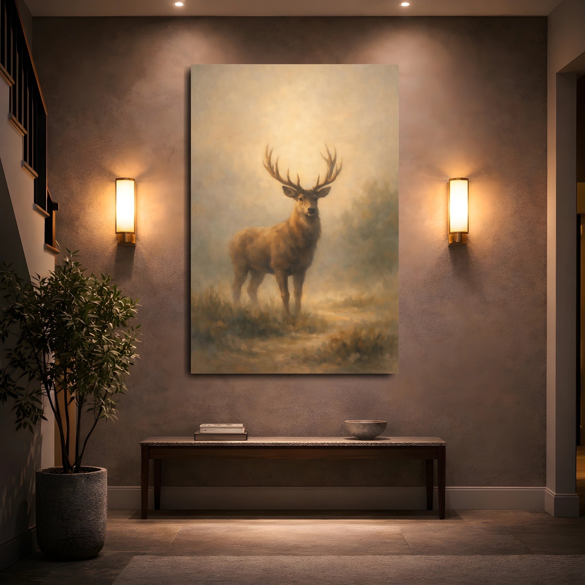 Mockup 4. Animals Stag Brown Stag shown as stretched canvas wall art