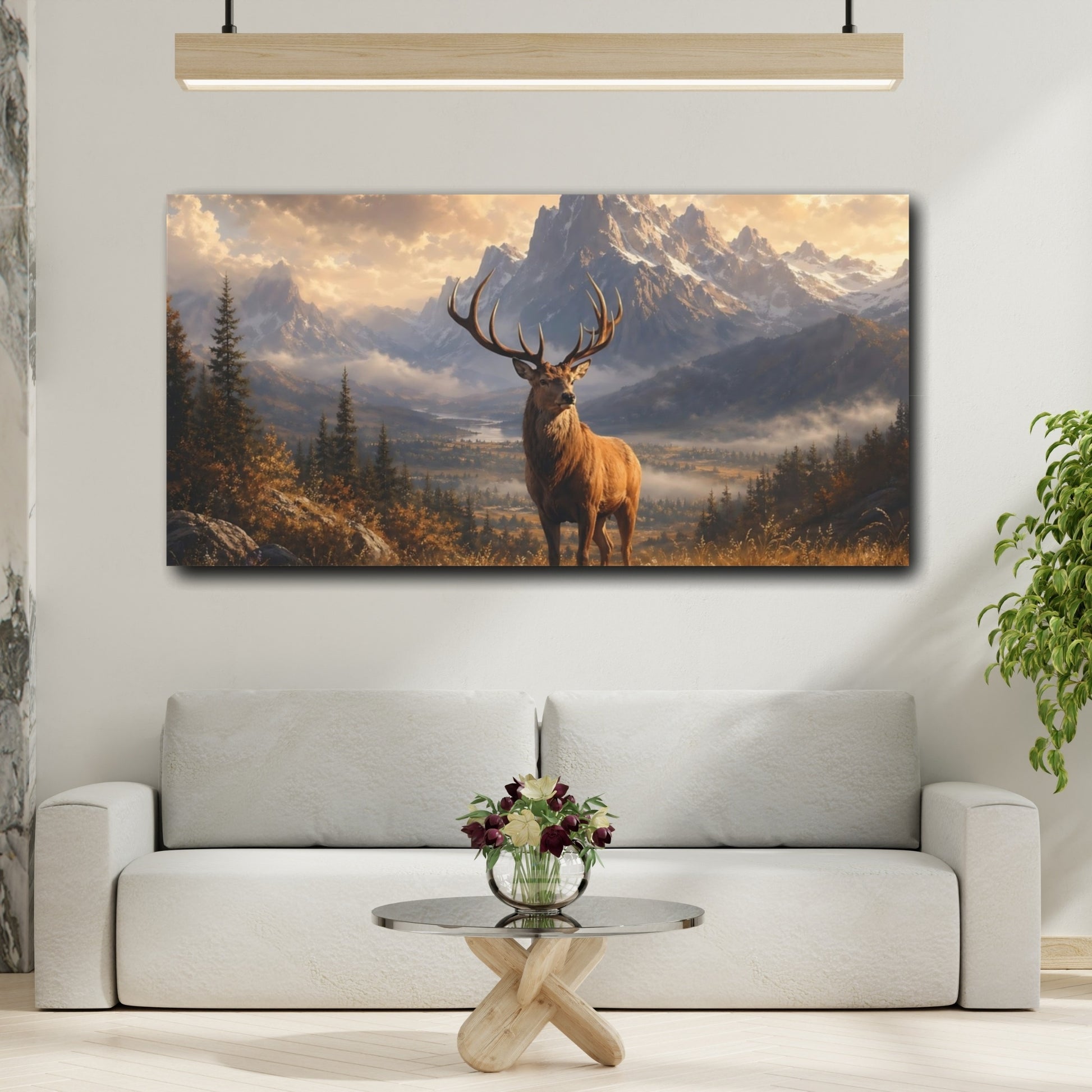 Mockup 3. Animals Stag Golden Landscape shown as stretched canvas wall art