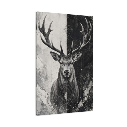 Main Mockup. Animals Stag Head Monochrome Stag shown as stretched canvas wall art