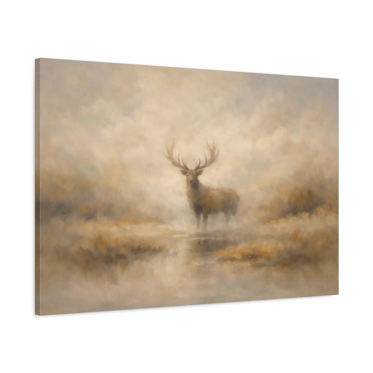 Side Mockup 1. Animals Stag Misty Stag Art shown as stretched canvas wall art