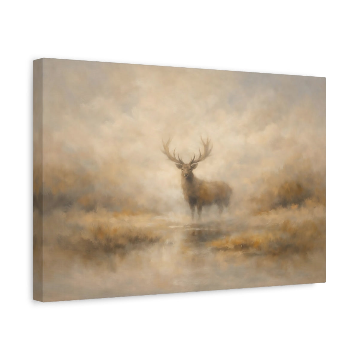 Side Mockup 4. Animals Stag Misty Stag Art shown as stretched canvas wall art