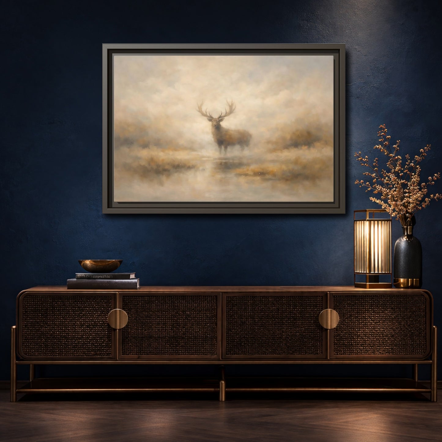 Mockup 4. Animals Stag Misty Brown shown as stretched canvas wall art