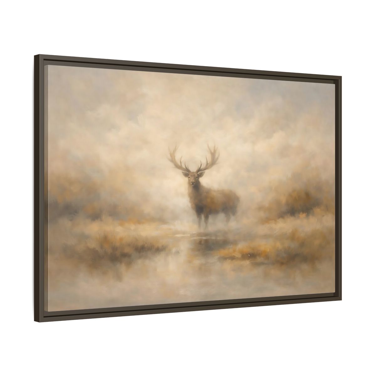 Side Mockup 9. Animals Stag Misty Stag shown as stretched canvas wall art