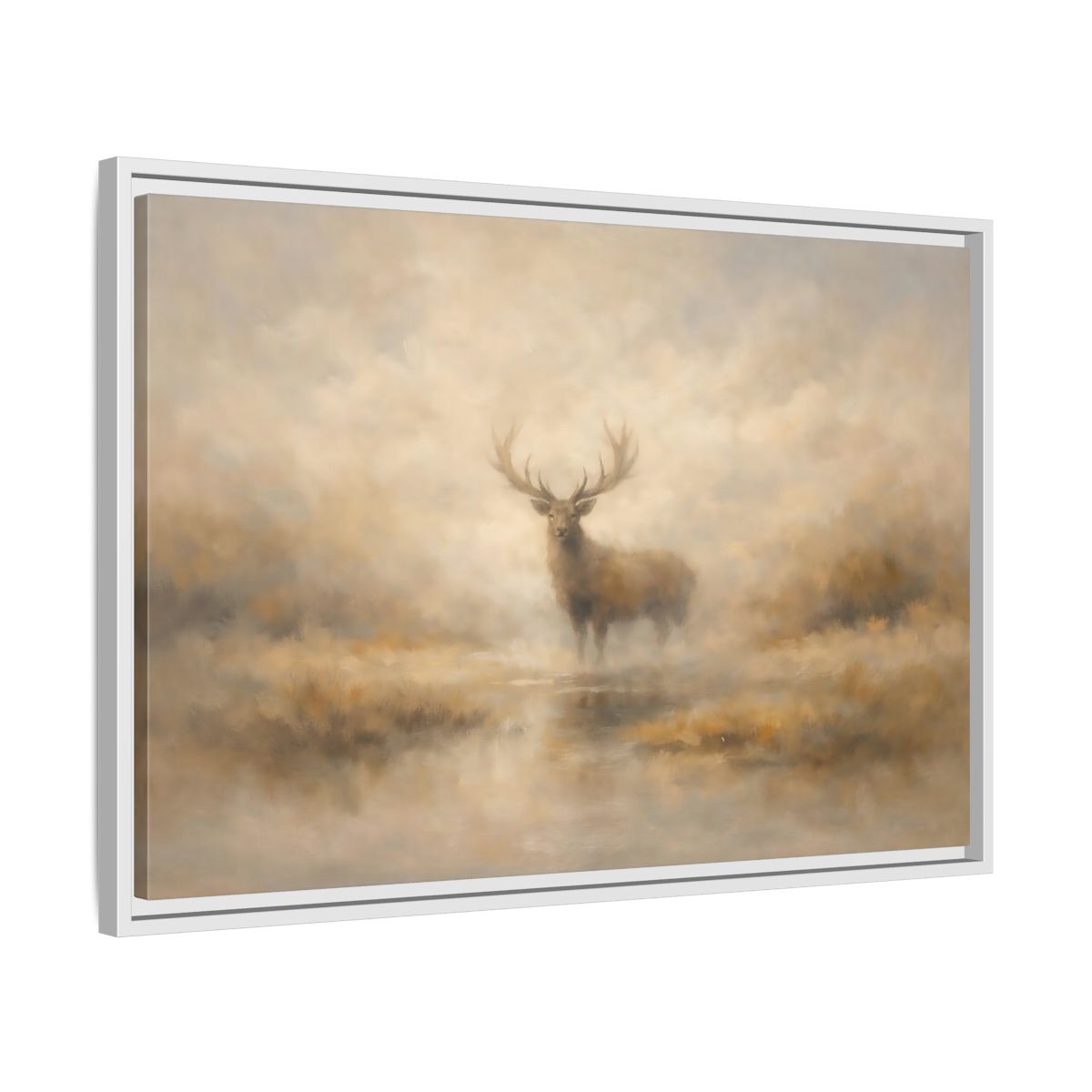 Side Mockup 10. Animals Stag Misty Stag shown as stretched canvas wall art