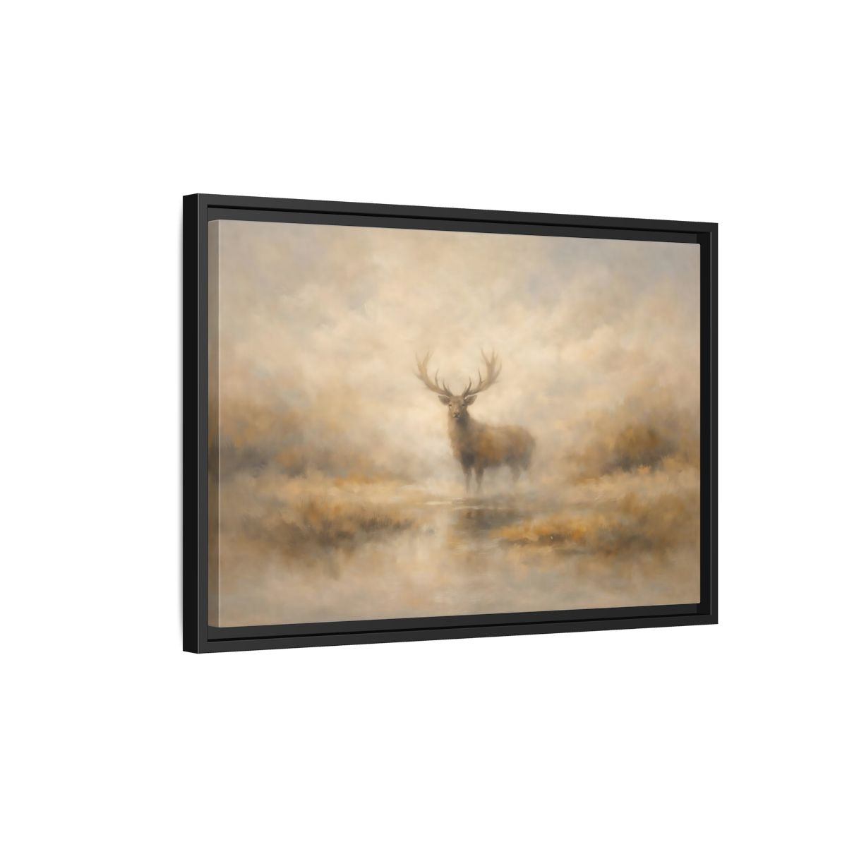 Side Mockup 3. Animals Stag Misty Stag shown as stretched canvas wall art