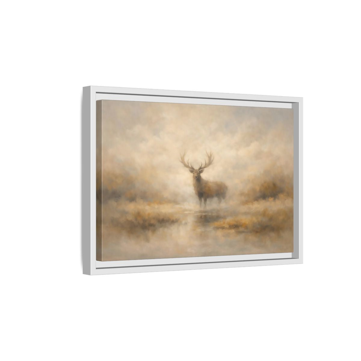 Side Mockup 4. Animals Stag Misty Stag shown as stretched canvas wall art