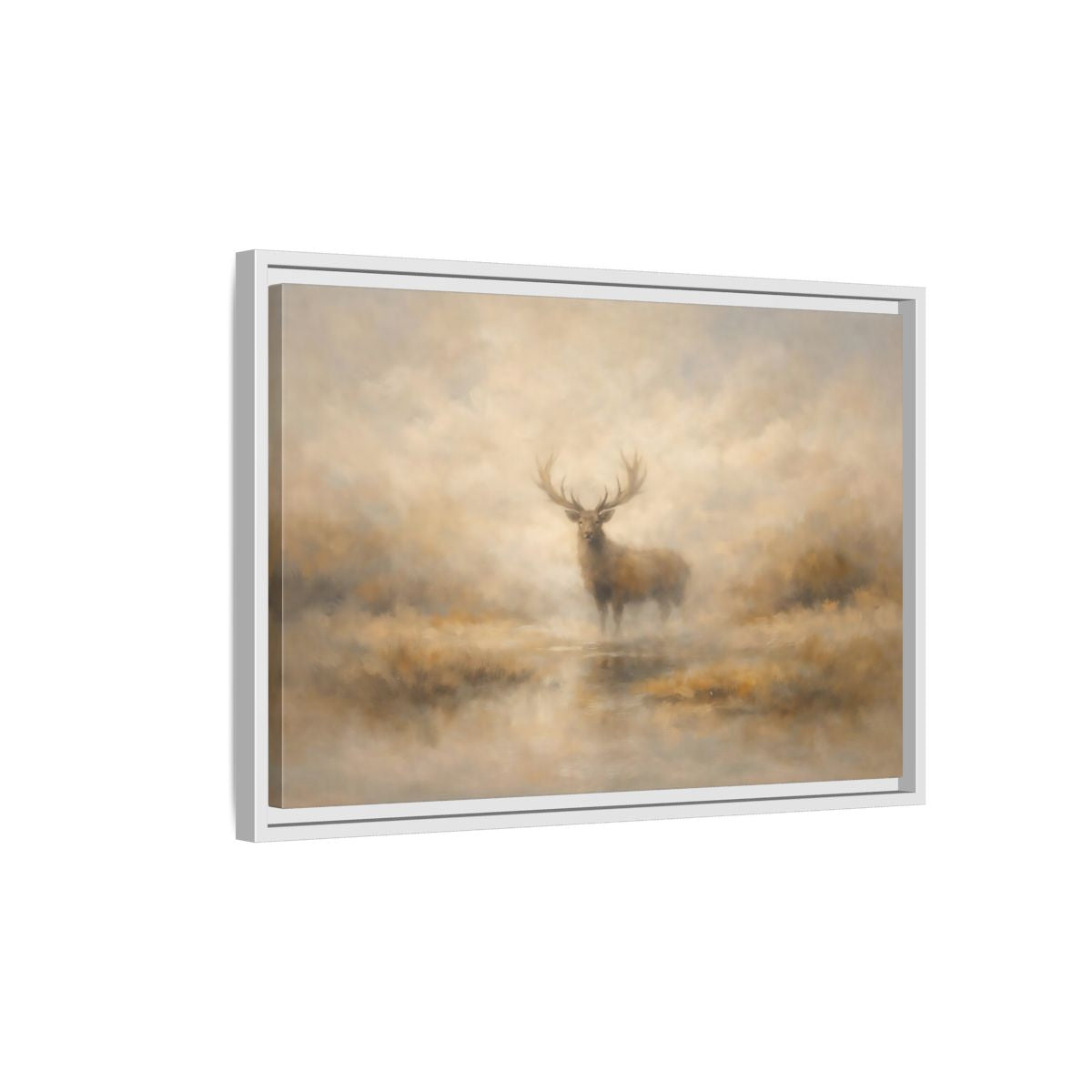 Side Mockup 1. Animals Stag Misty Stag shown as stretched canvas wall art