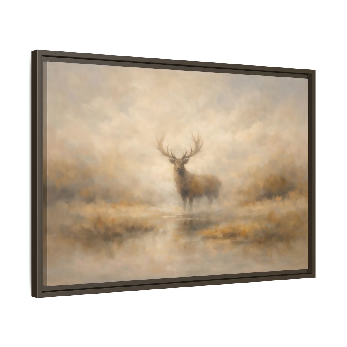 Side Mockup 11. Animals Stag Misty Stag shown as stretched canvas wall art