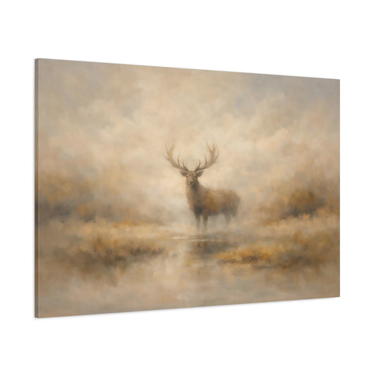 Main Mockup. Animals Stag Misty Stag Art shown as stretched canvas wall art