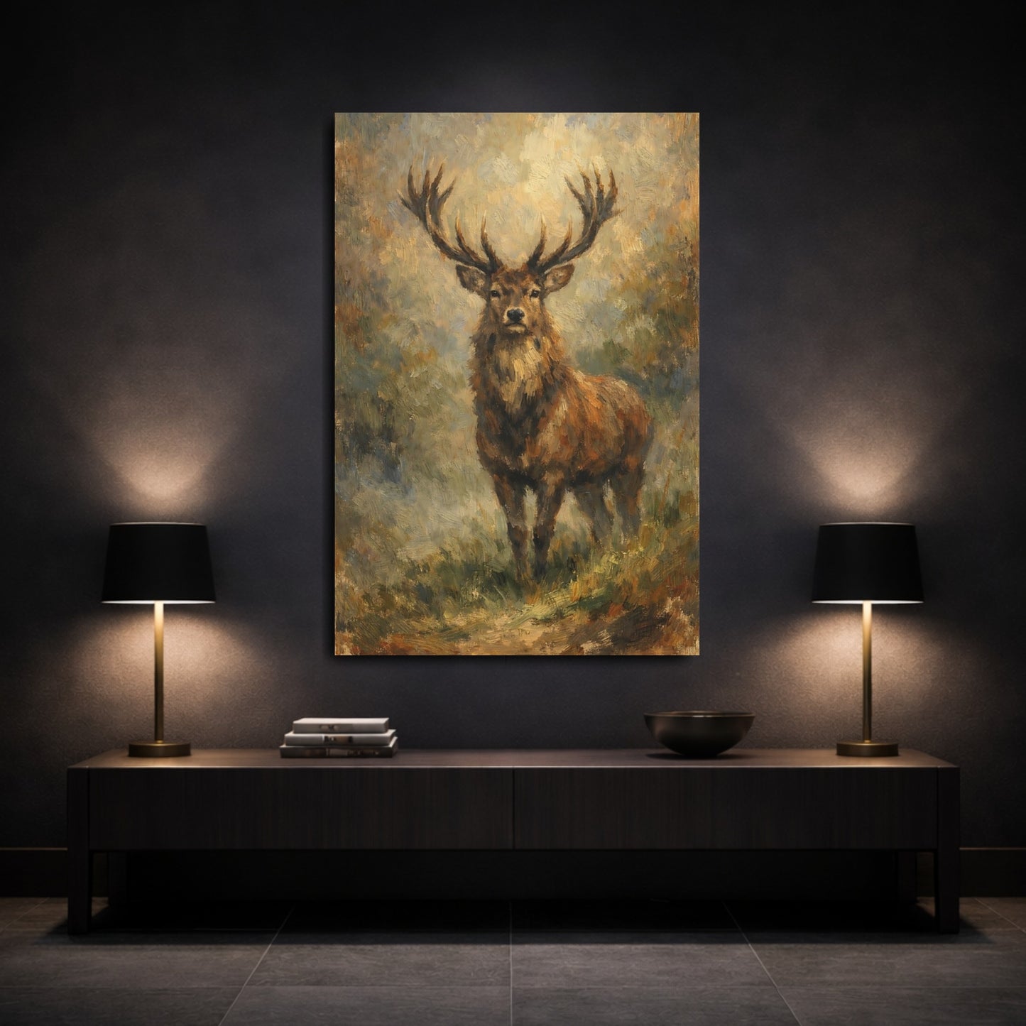 Mockup 2. Animals Stag Stag Brown shown as stretched canvas wall art