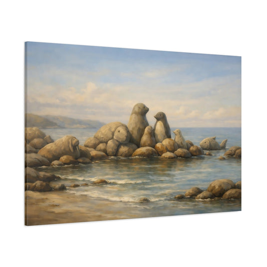 Main Mockup. Animals Stone Animals Blue And Brown shown as stretched canvas wall art