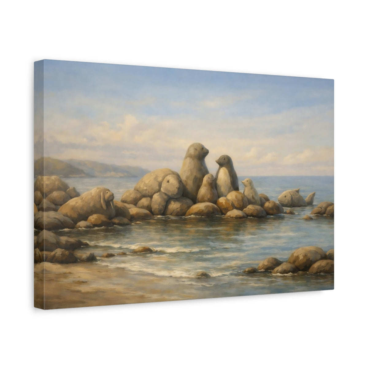 Side Mockup 4. Animals Stone Animals Blue And Brown shown as stretched canvas wall art