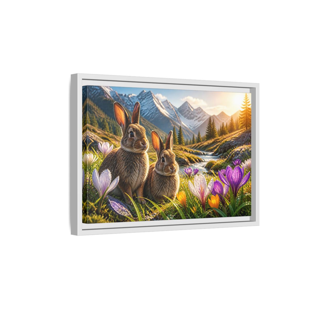 Side Mockup 4. Animals Sunlit Rabbit Pair shown as framed canvas print