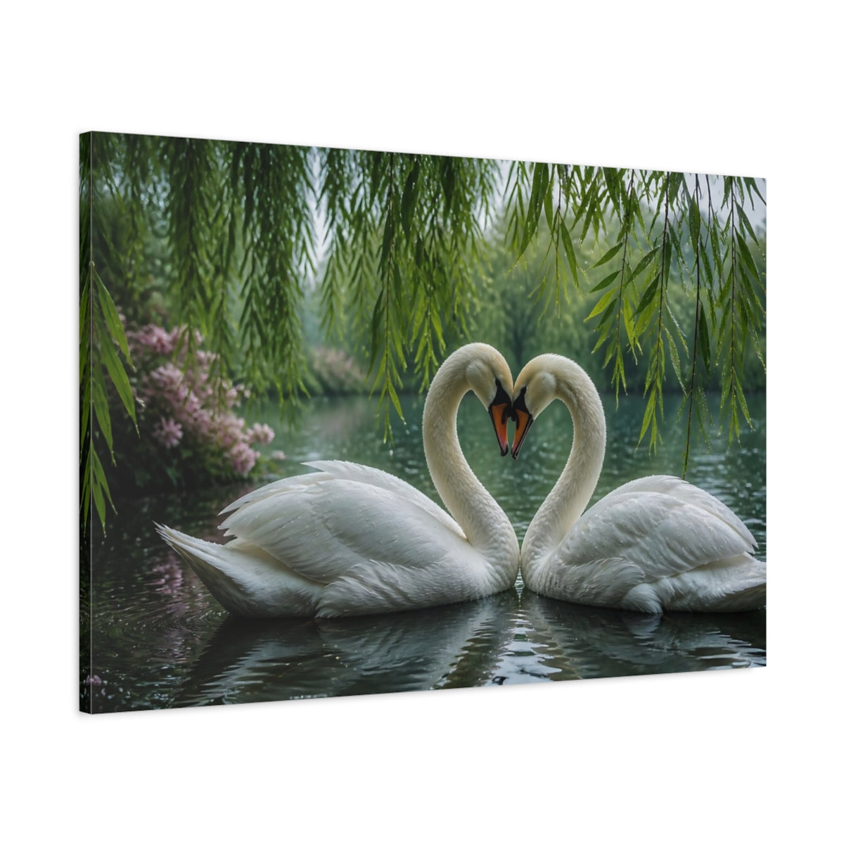 Main Mockup. Animals Swans Beneath Willow shown as canvas print