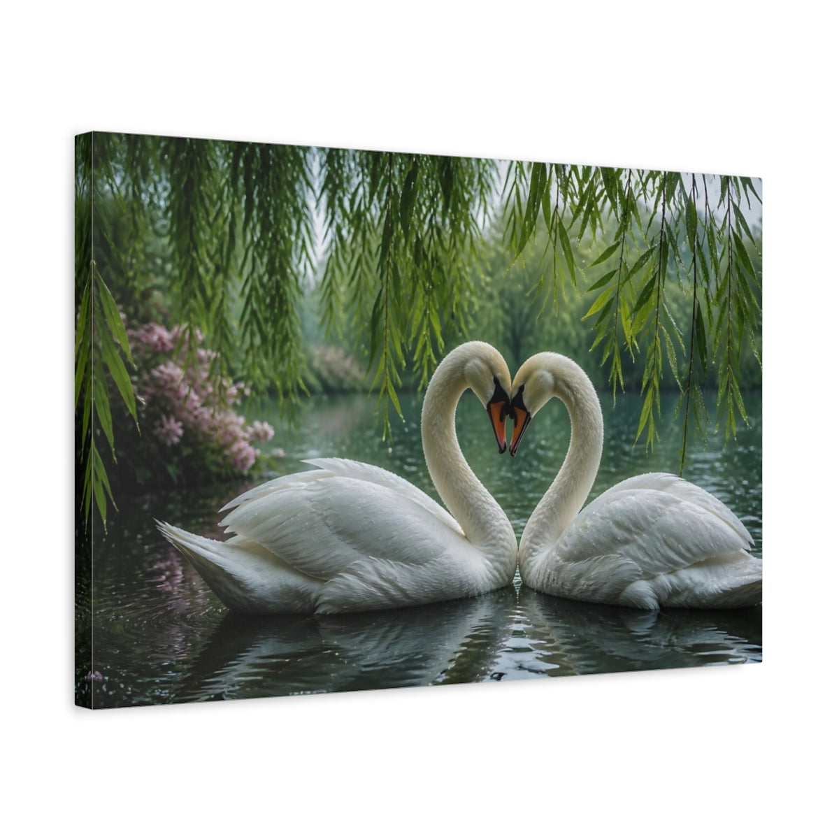 Side Mockup 3. Animals Swans Beneath Willow shown as canvas print