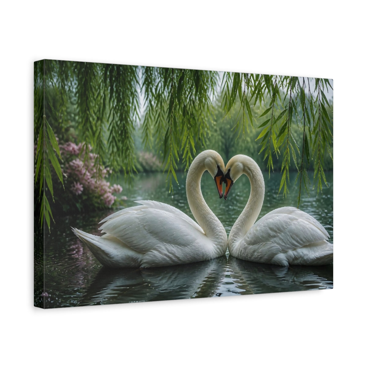 Side Mockup 4. Animals Swans Beneath Willow shown as canvas print