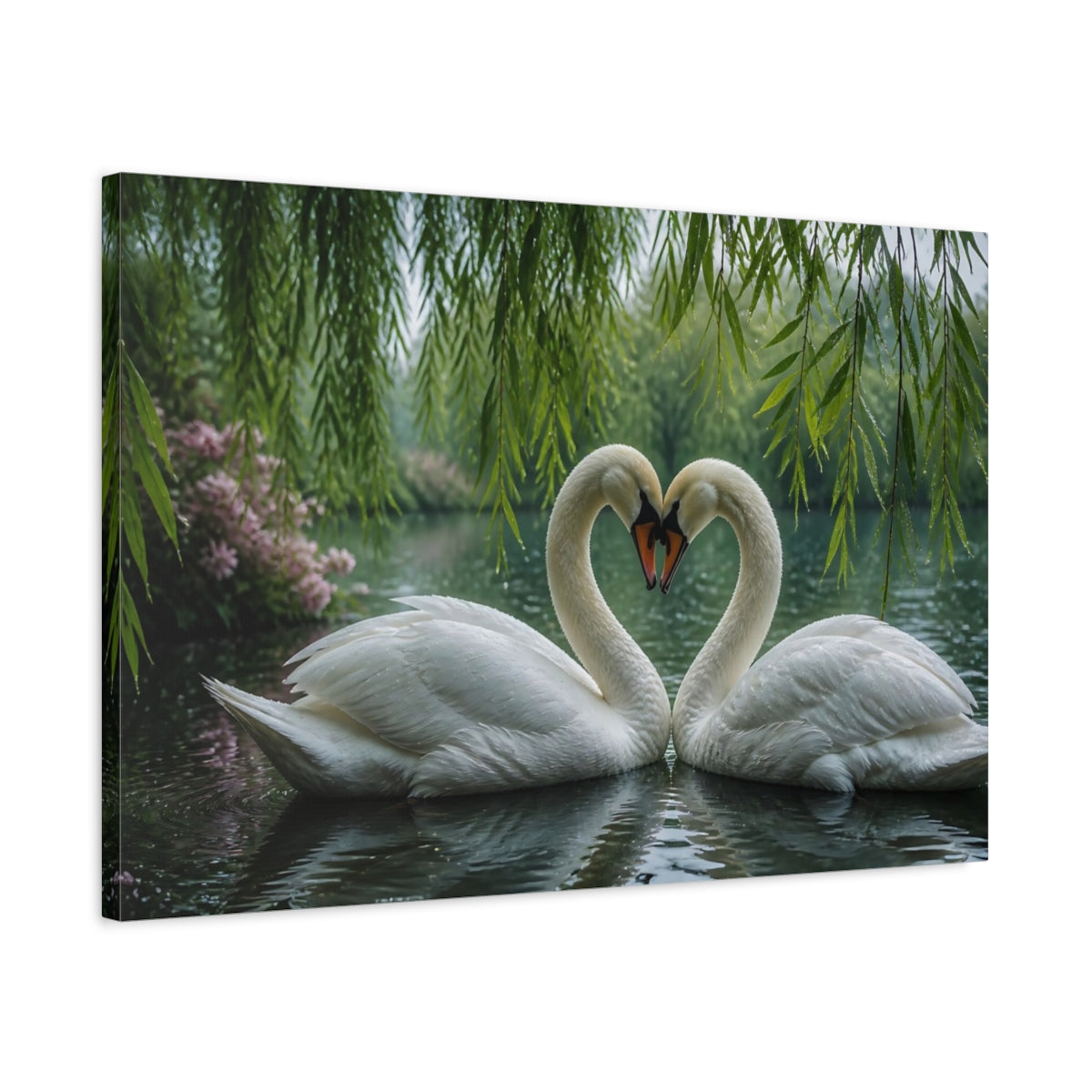 Side Mockup 2. Animals Swans Beneath Willow shown as canvas print