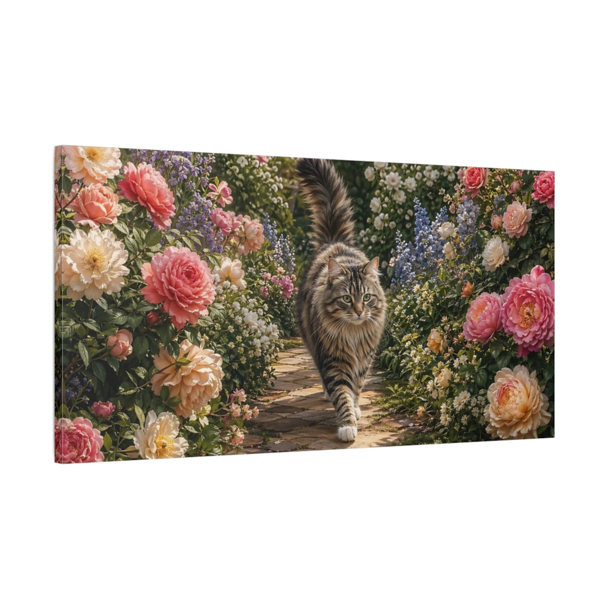 Main Mockup. Animals Tabby Cat Tabby Cat Garden shown as stretched canvas wall art