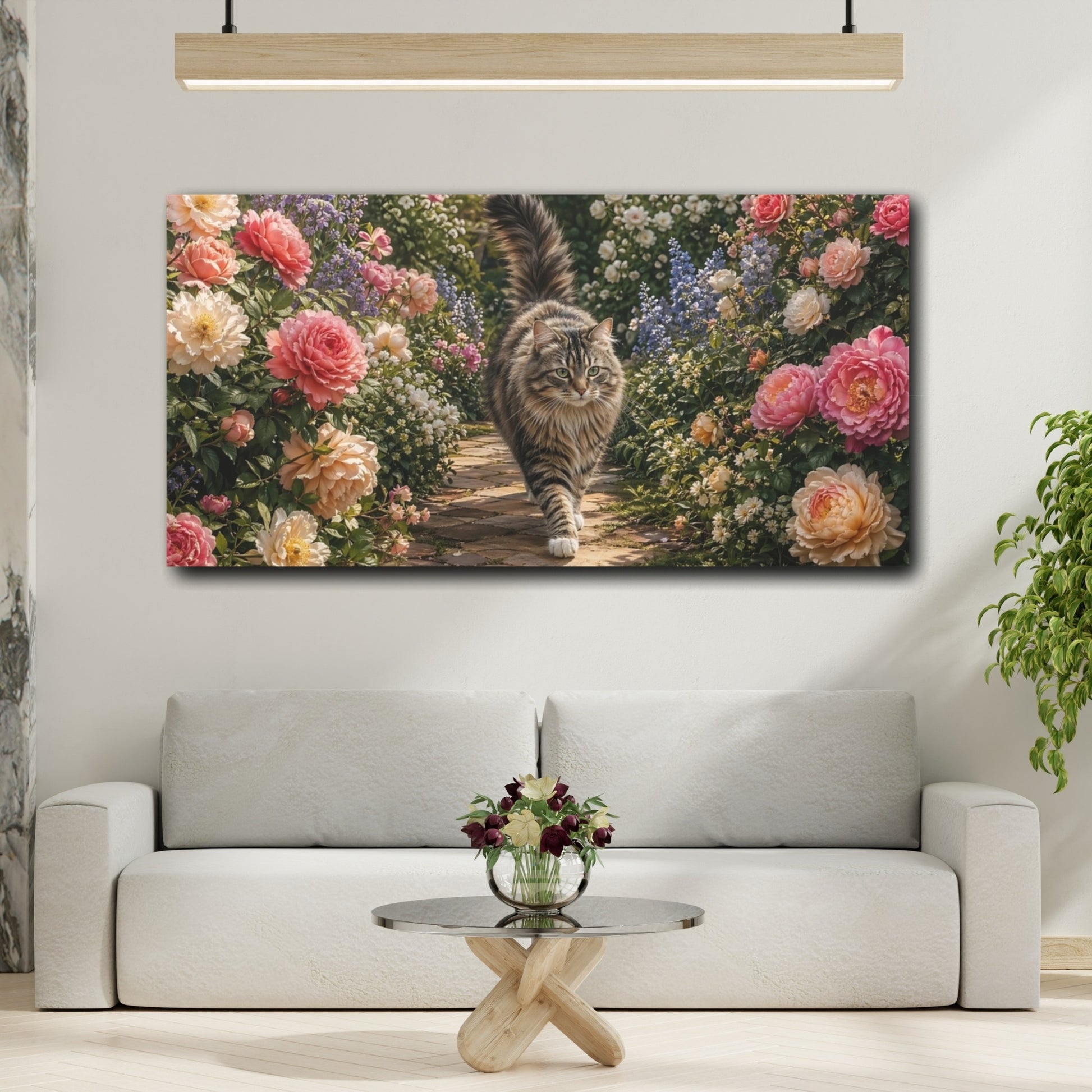 Mockup 3. Animals Tabby Cat Tabby Cat Garden shown as stretched canvas wall art