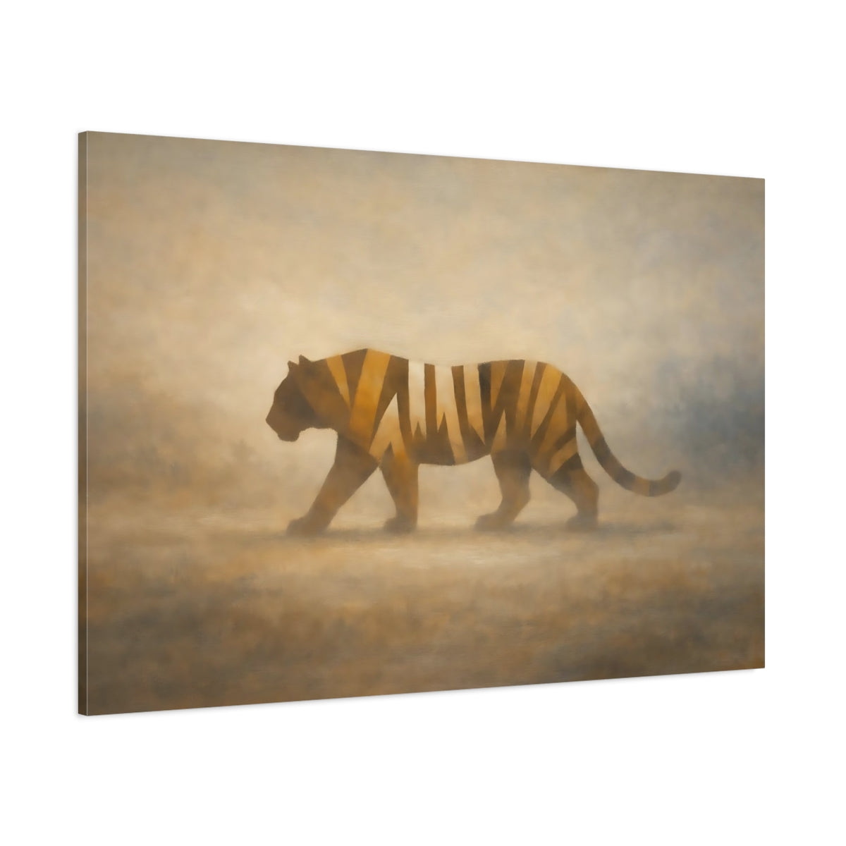 Main Mockup. Animals Tiger Brown And Gold shown as stretched canvas wall art