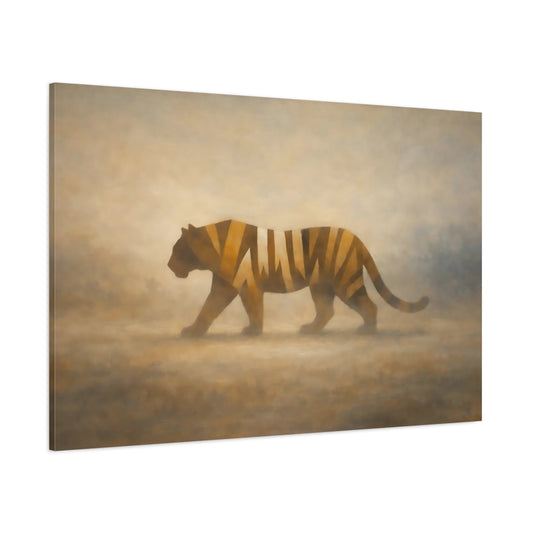 Main Mockup. Animals Tiger Brown And Gold shown as stretched canvas wall art