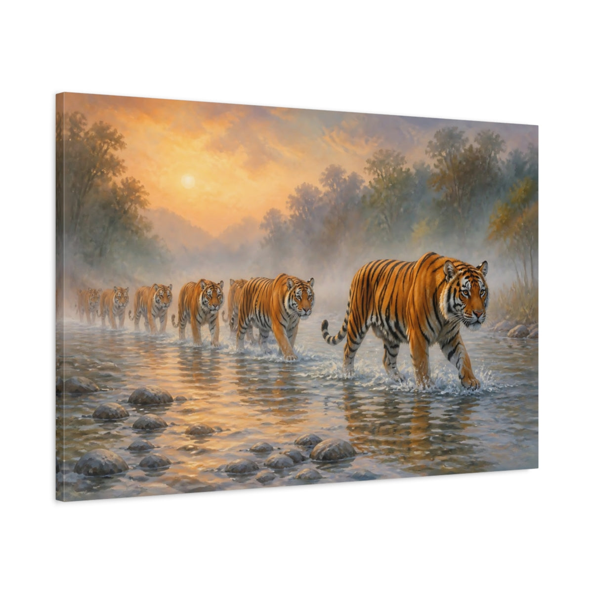 Main Mockup. Animals Tiger Crossing The River shown as canvas print
