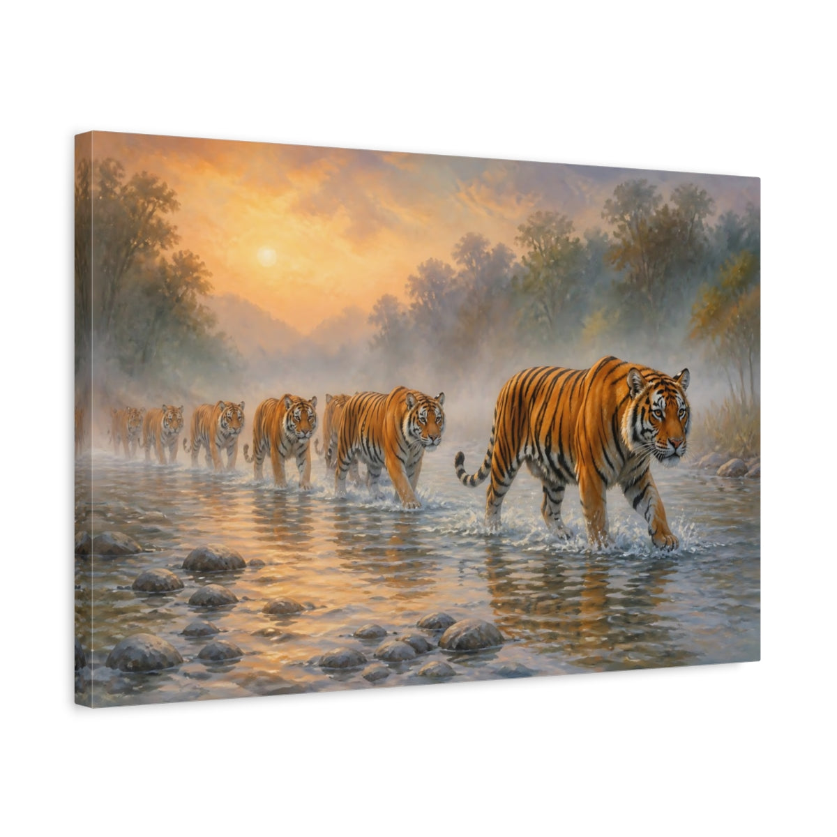 Side Mockup 3. Animals Tiger Crossing The River shown as canvas print