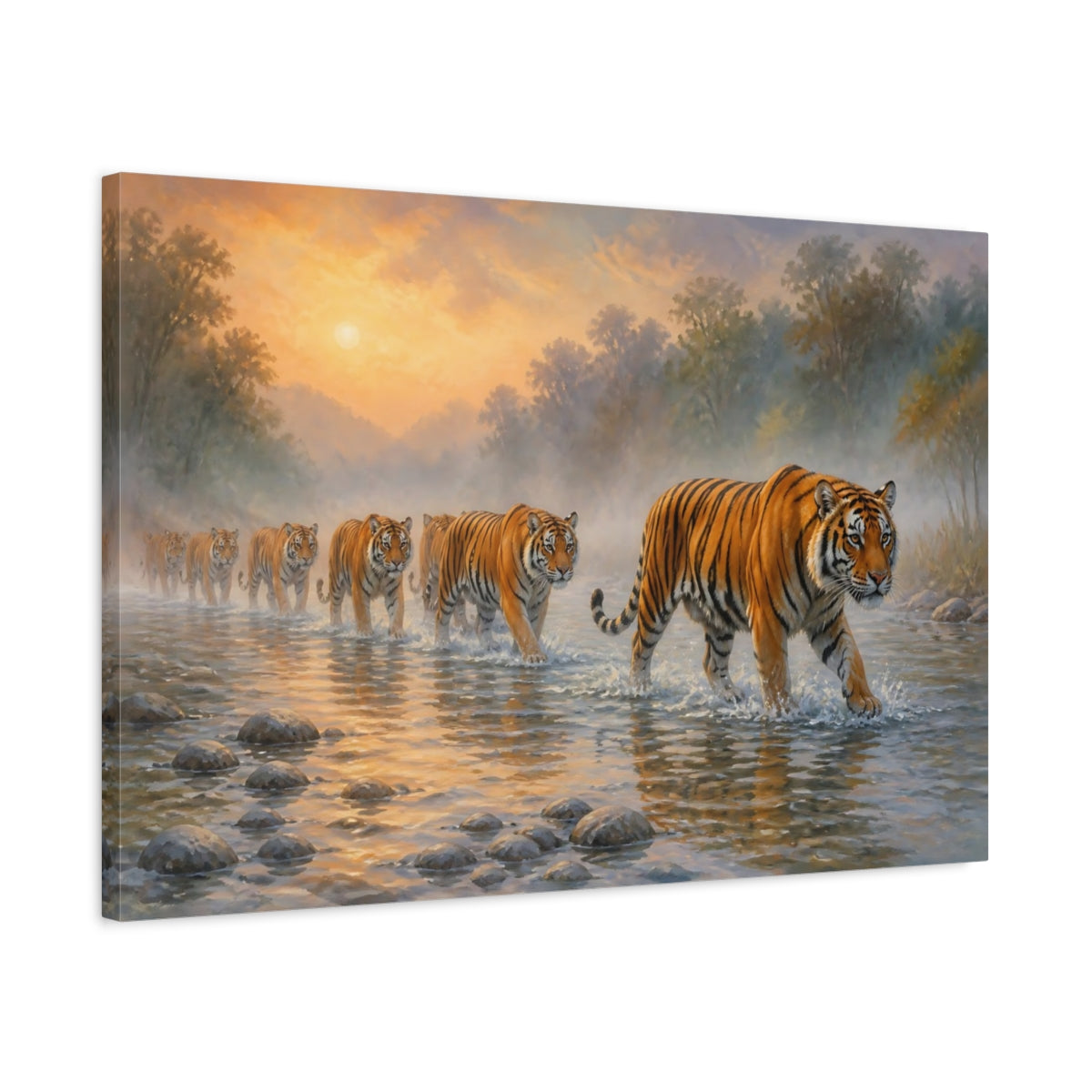 Side Mockup 2. Animals Tiger Crossing The River shown as canvas print