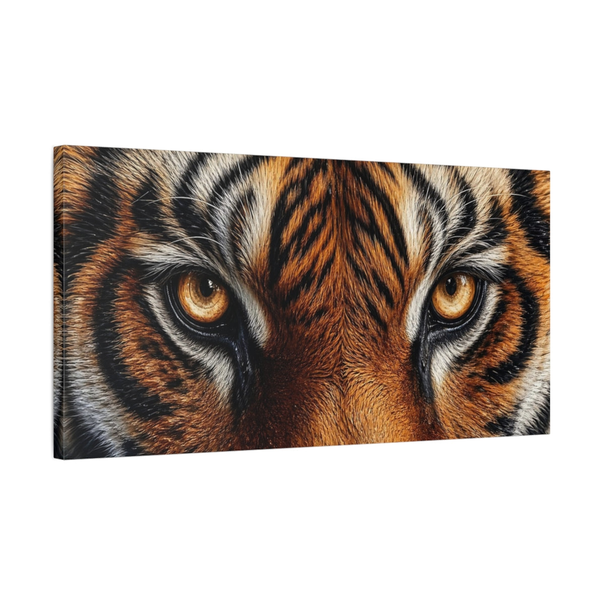 Side Mockup 1. Animals Tiger Eyes Tiger Orange Black shown as stretched canvas wall art