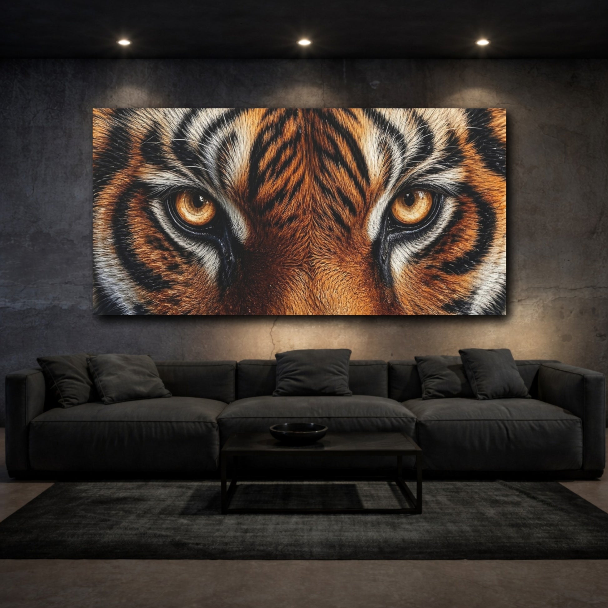 Mockup 2. Animals Tiger Eyes Tiger Orange Black shown as stretched canvas wall art