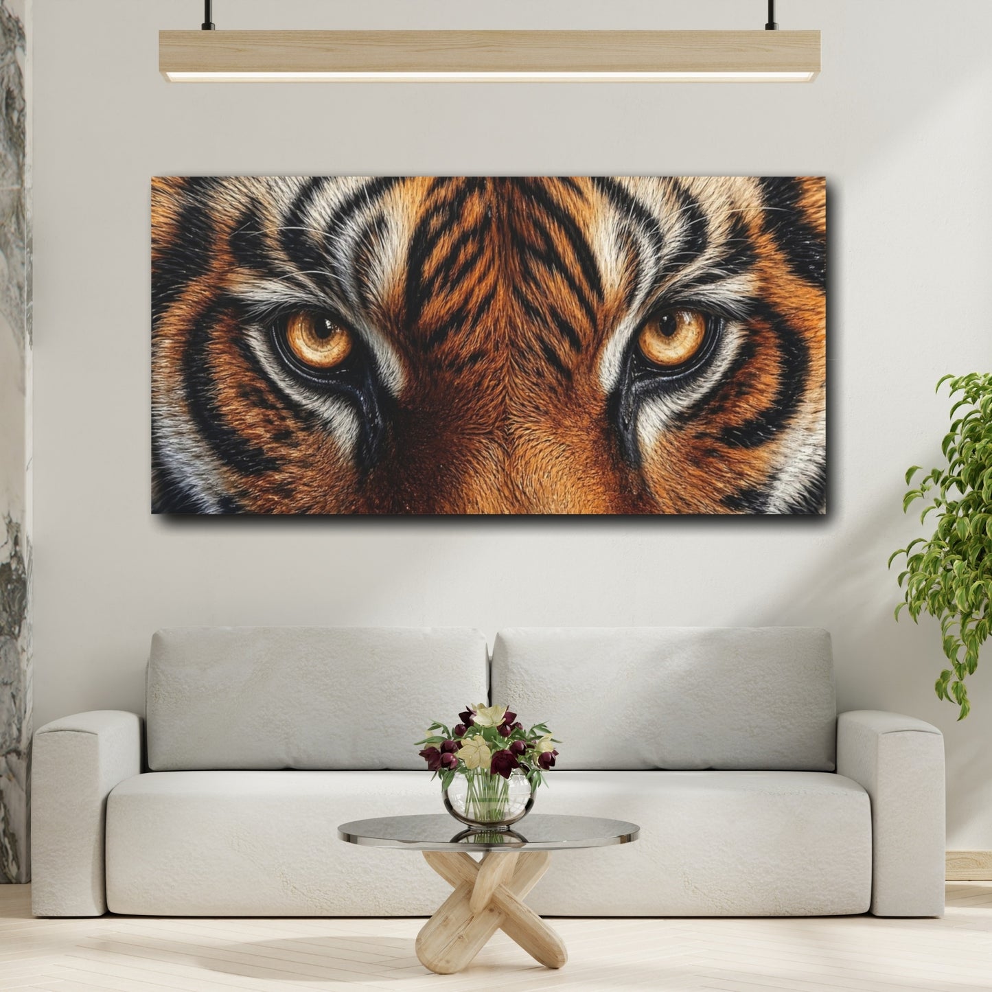 Mockup 4. Animals Tiger Eyes Tiger Orange Black shown as stretched canvas wall art