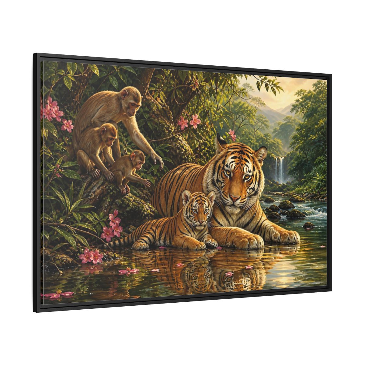 Side Mockup 12. Animals Tiger Family Jungle Wildlife shown as stretched canvas wall art