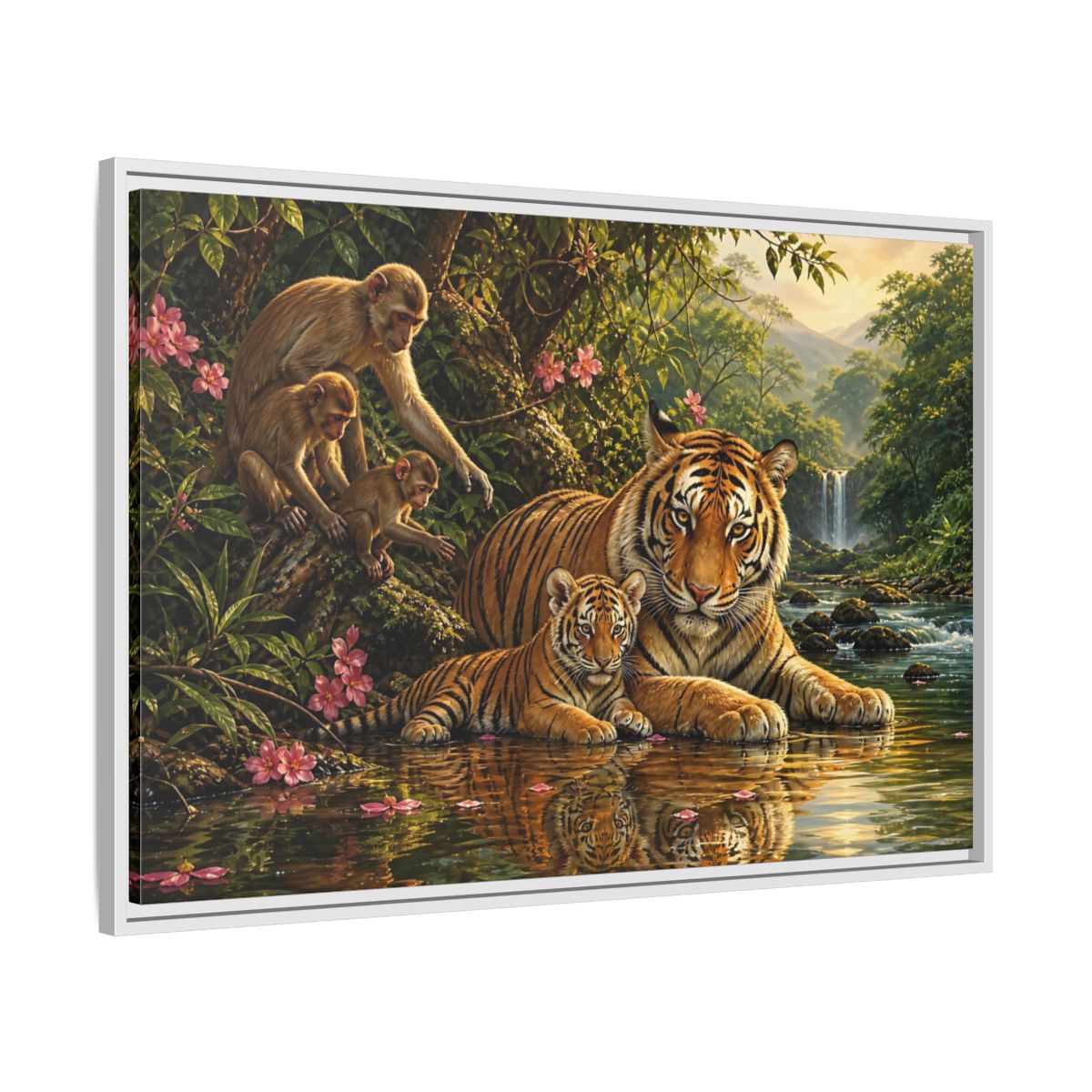 Side Mockup 9. Animals Tiger Family Jungle Wildlife shown as stretched canvas wall art