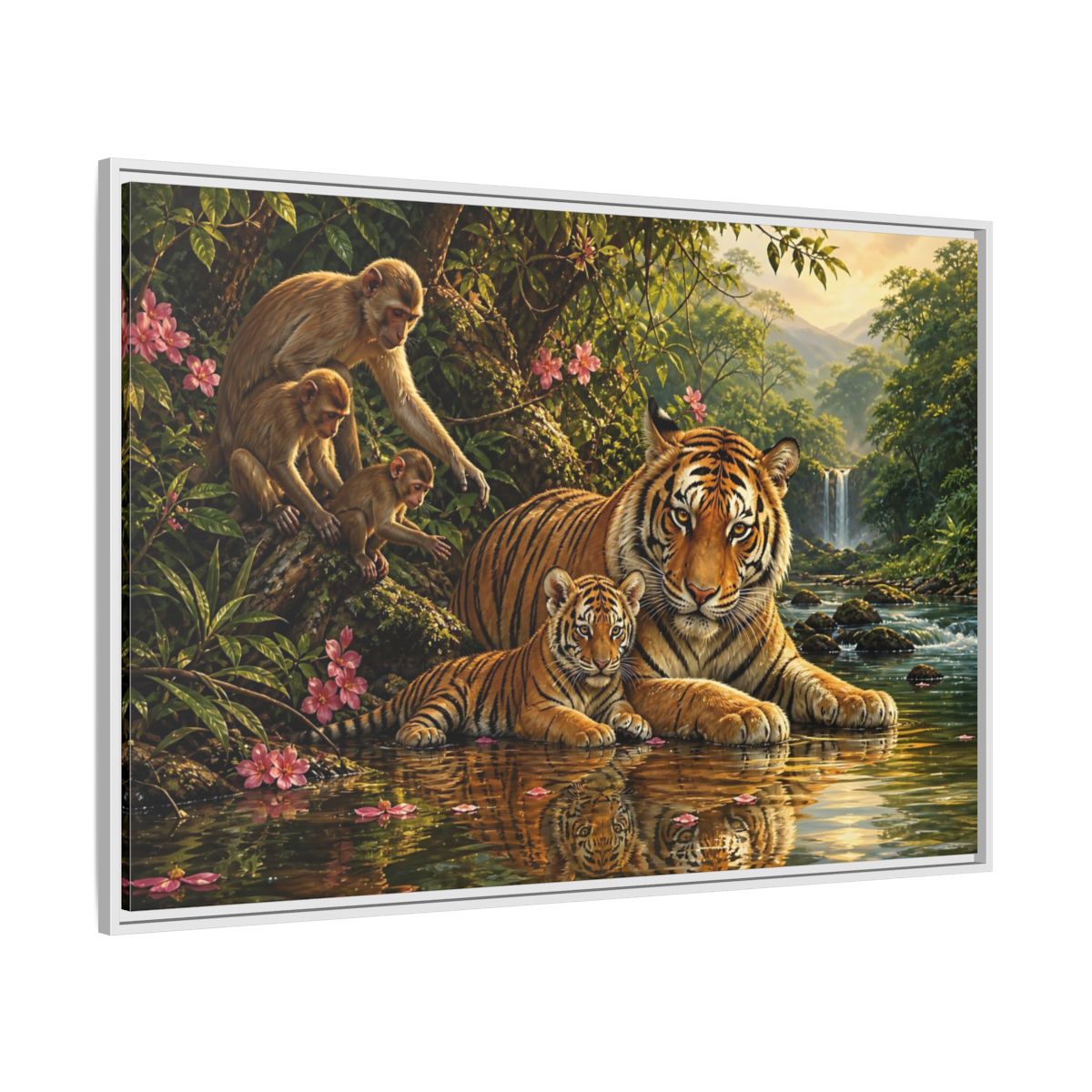 Side Mockup 7. Animals Tiger Family Jungle Wildlife shown as stretched canvas wall art