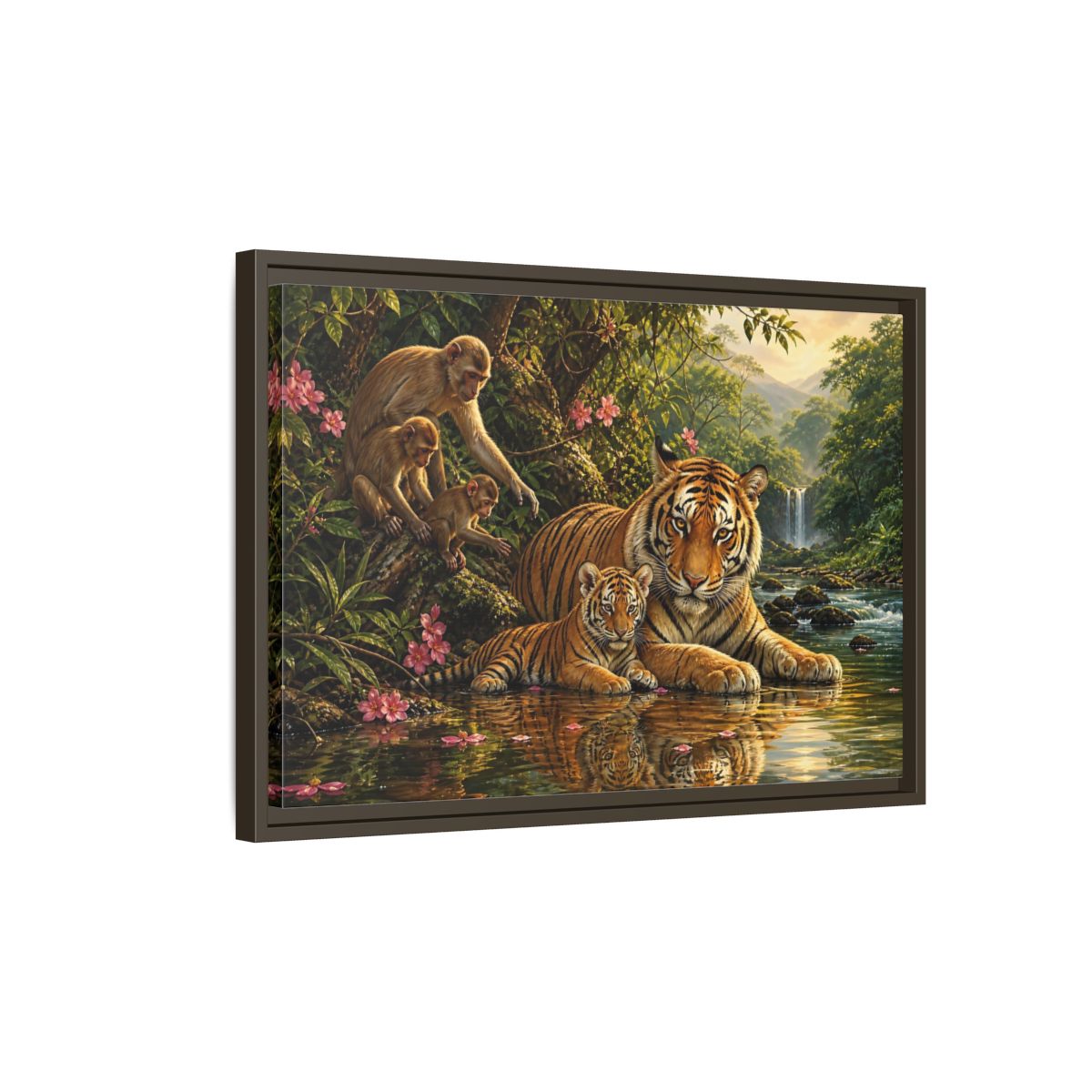 Side Mockup 2. Animals Tiger Family Jungle Wildlife shown as stretched canvas wall art