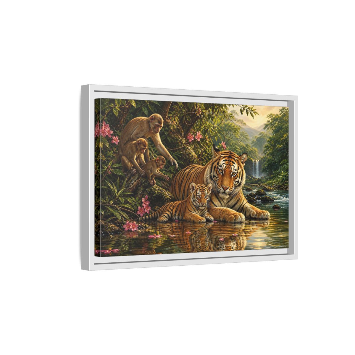 Side Mockup 4. Animals Tiger Family Jungle Wildlife shown as stretched canvas wall art