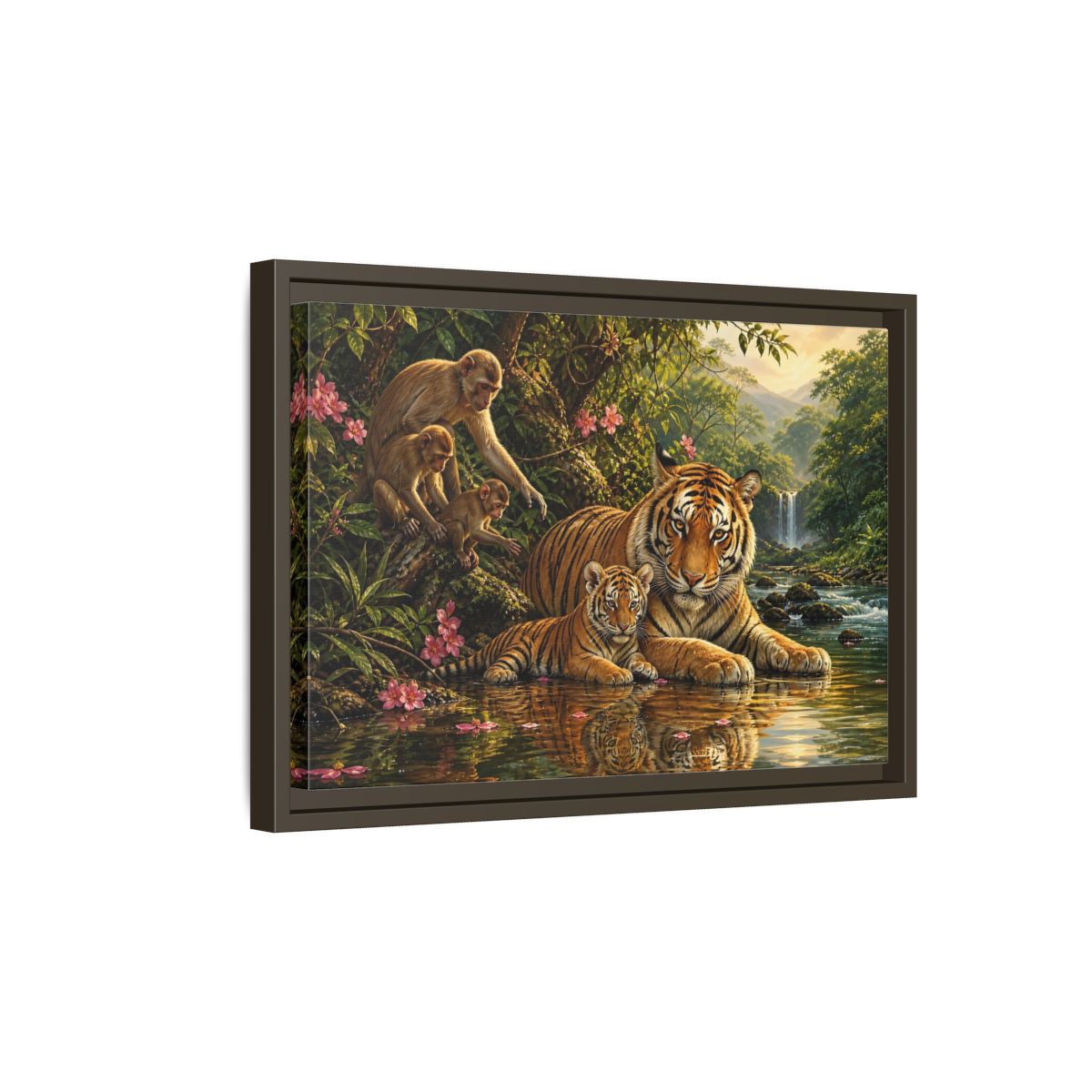 Side Mockup 5. Animals Tiger Family Jungle Wildlife shown as stretched canvas wall art