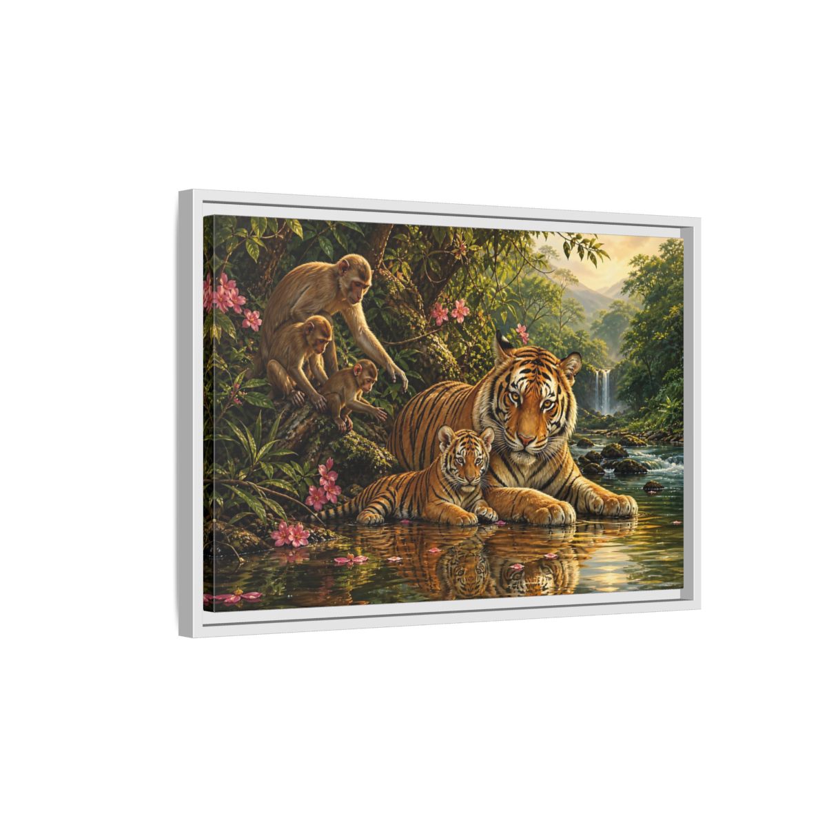 Side Mockup 1. Animals Tiger Family Jungle Wildlife shown as stretched canvas wall art