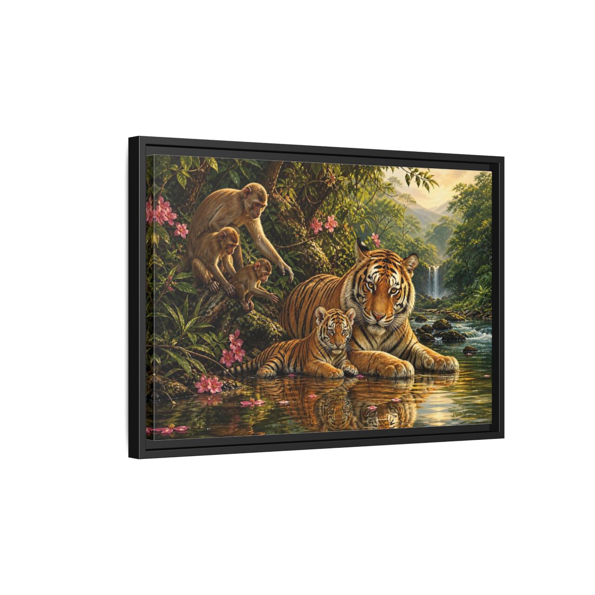 Side Mockup 3. Animals Tiger Family Jungle Wildlife shown as stretched canvas wall art