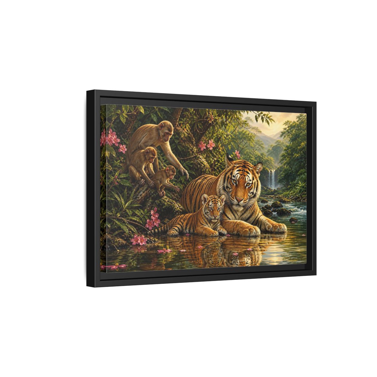 Side Mockup 6. Animals Tiger Family Jungle Wildlife shown as stretched canvas wall art