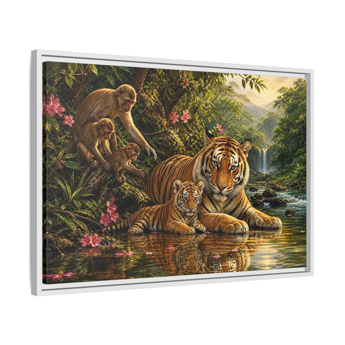 Side Mockup 10. Animals Tiger Family Jungle Wildlife shown as stretched canvas wall art