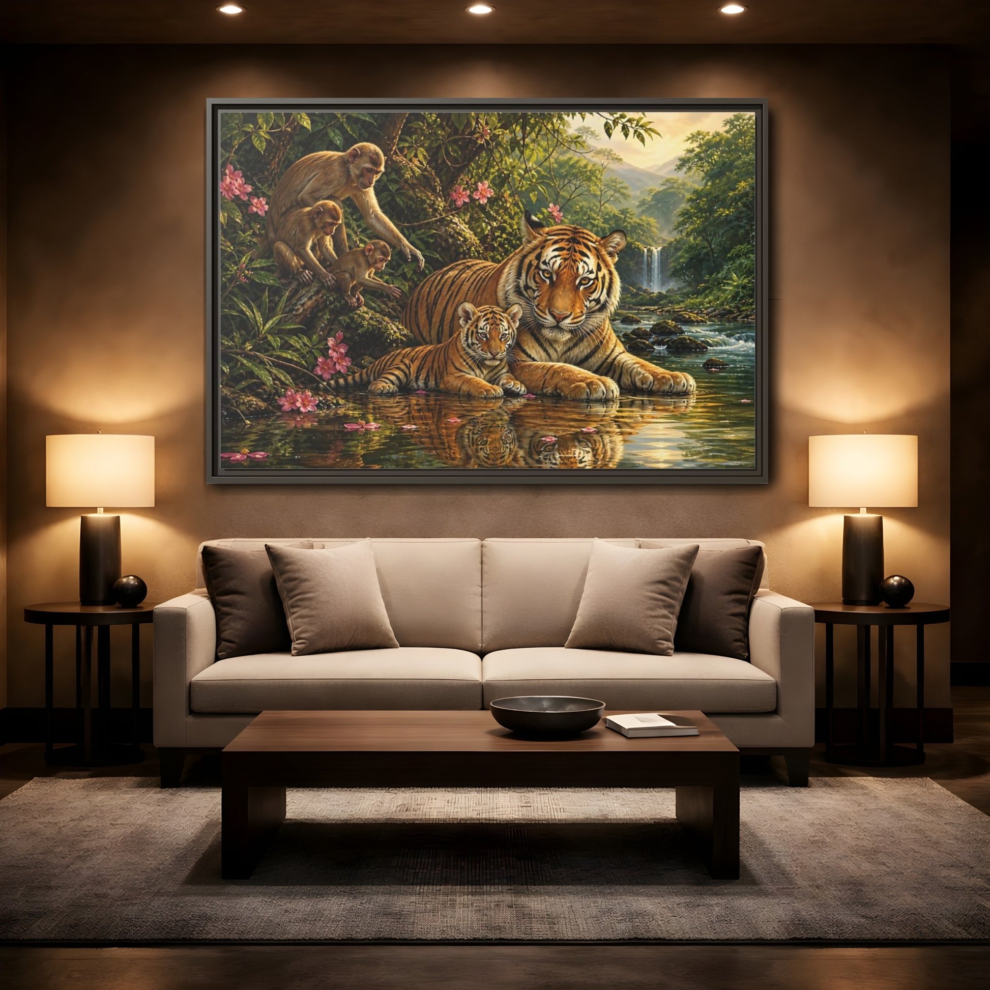 Mockup 2. Animals Tiger Family Jungle Wildlife shown as stretched canvas wall art