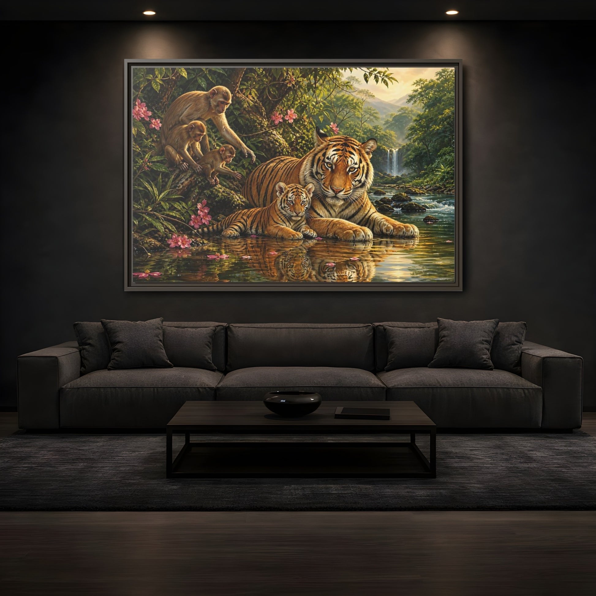Mockup 3. Animals Tiger Family Jungle Wildlife shown as stretched canvas wall art