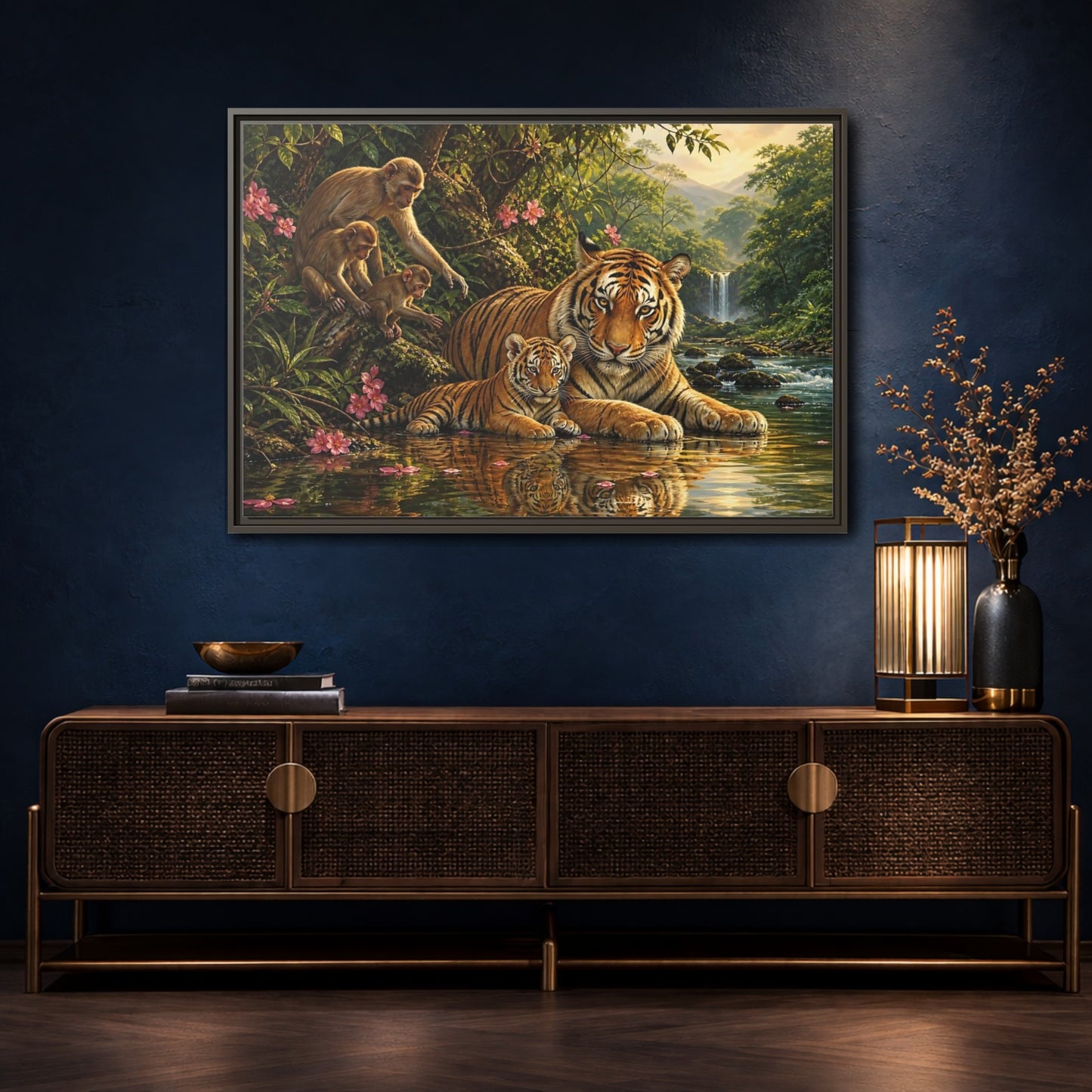 Mockup 4. Animals Tiger Family Jungle Wildlife shown as stretched canvas wall art