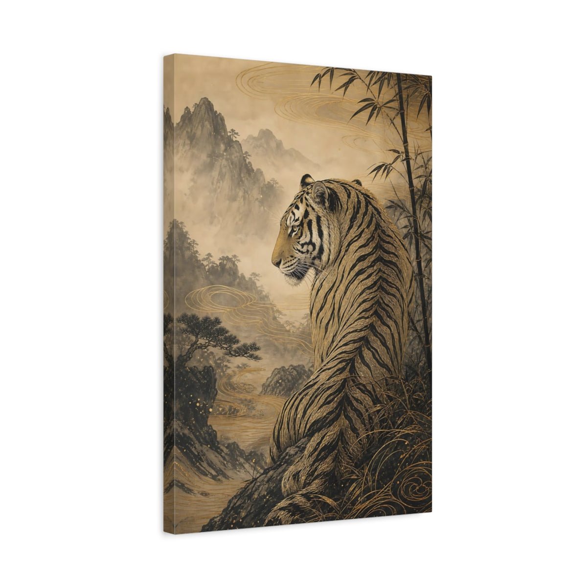 Animals Tiger Gold And Black Canvas Print – Living Room, Above Sofa - YesArtYes