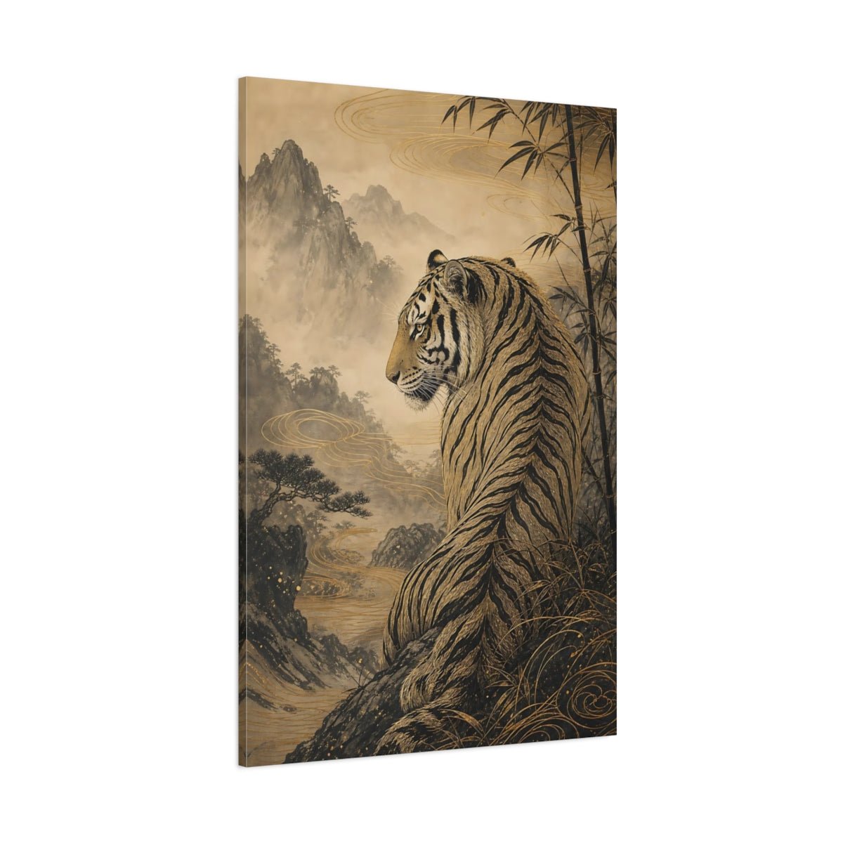 Animals Tiger Gold And Black Canvas Print – Living Room, Above Sofa - YesArtYes