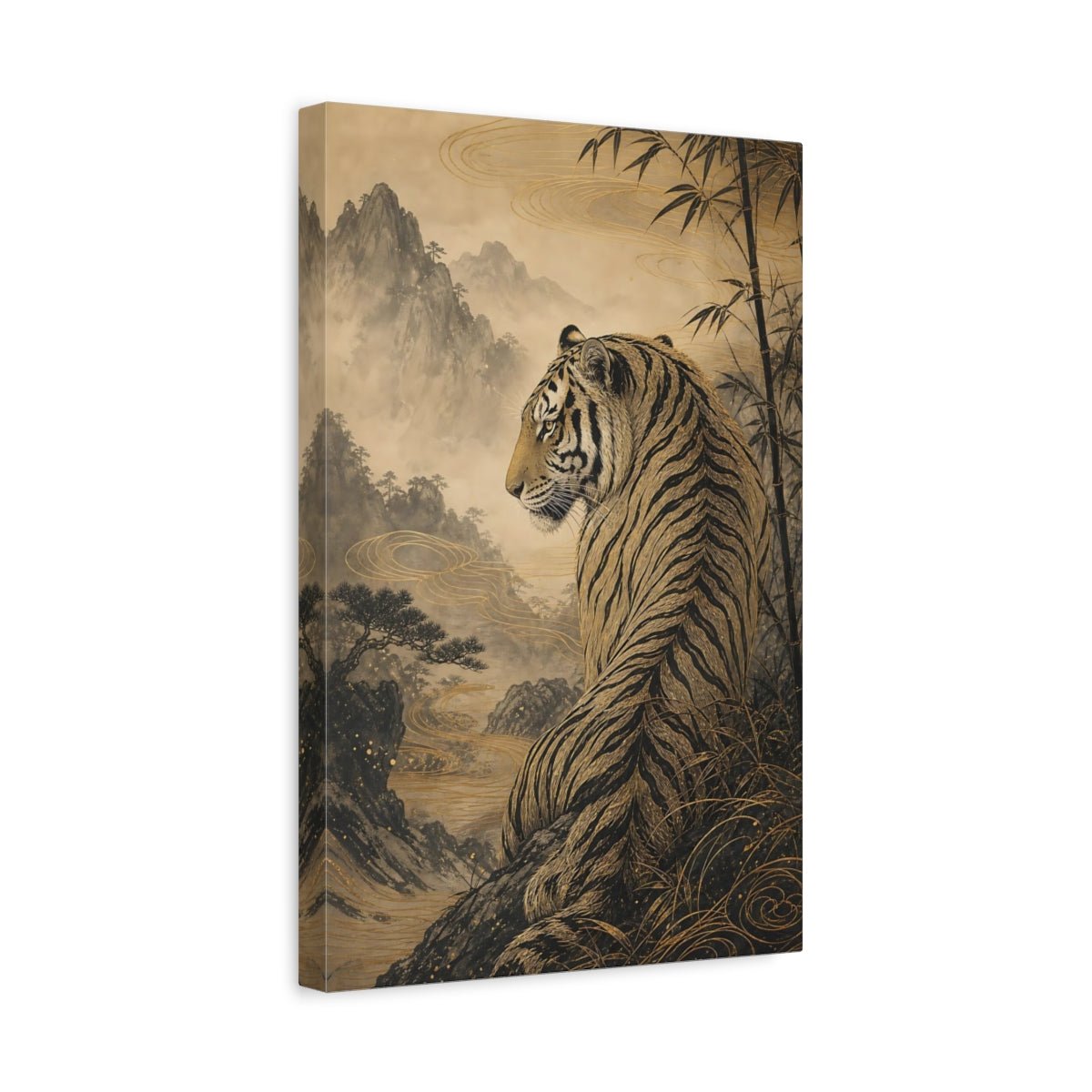 Animals Tiger Gold And Black Canvas Print – Living Room, Above Sofa - YesArtYes