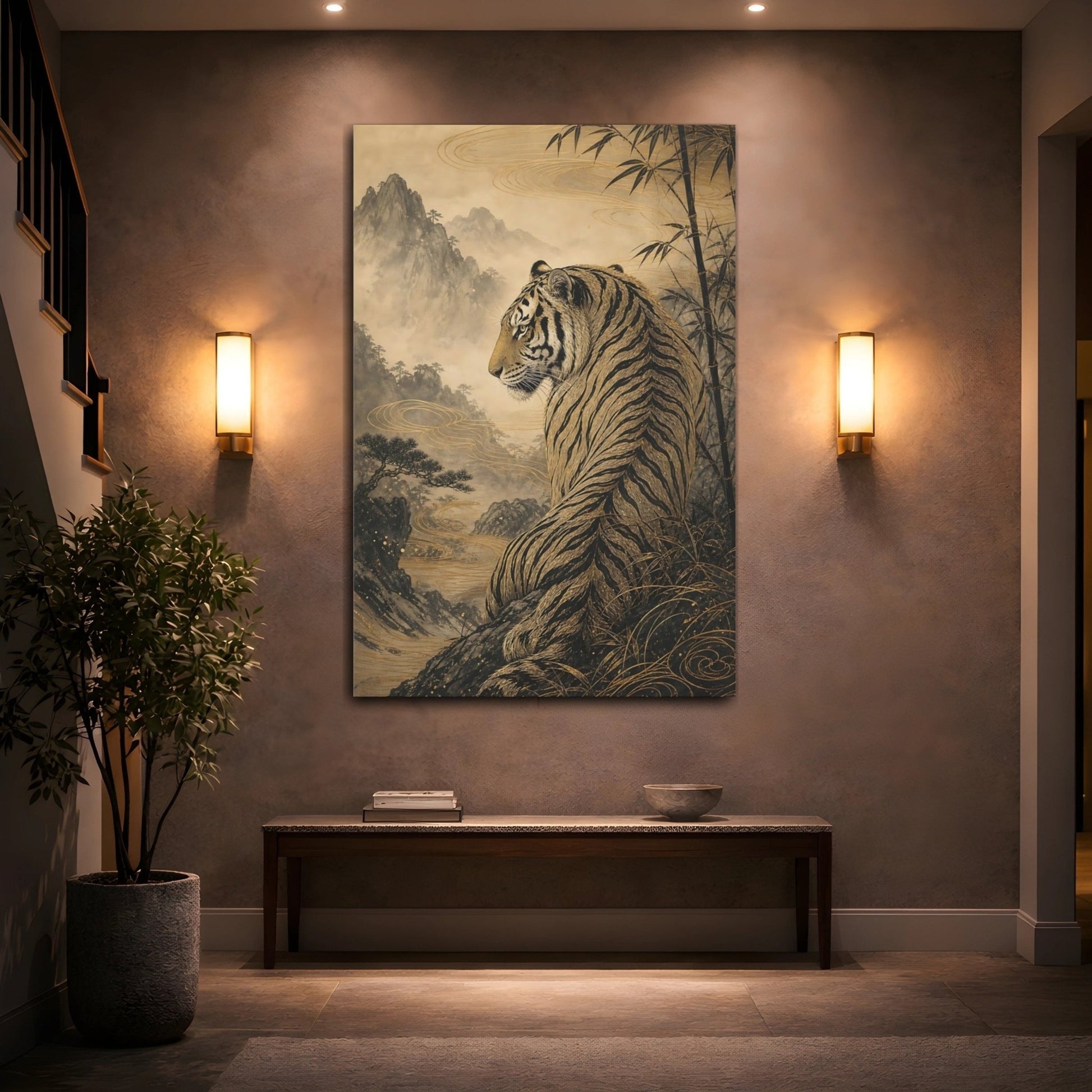 Animals Tiger Gold And Black Canvas Print – Living Room, Above Sofa - YesArtYes
